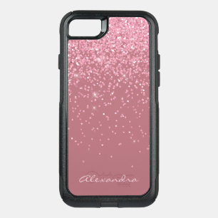 Monogram Pink - Rose Gold and Glitter Background OtterBox Commuter iPhone SE/8/7 Case