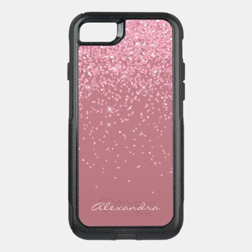 Monogram Pink _ Rose Gold and Glitter Background OtterBox Commuter iPhone SE87 Case