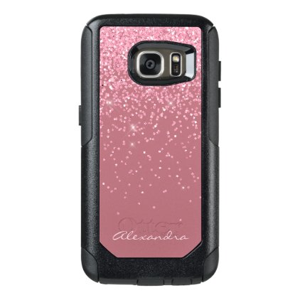 Monogram Pink - Rose Gold and Glitter Background OtterBox Samsung Galaxy S7 Case