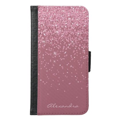 Monogram Pink - Rose Gold and Glitter Background Samsung Galaxy S6 Wallet Case