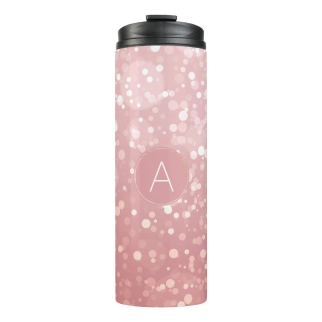 Monogram Pink Rose Gold Confetti Sparkle Bokeh Thermal Tumbler (Front)