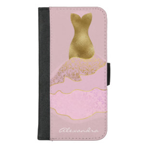 Monogram Pink - Rose Gold Foil Girly Dress iPhone 8/7 Plus Wallet Case