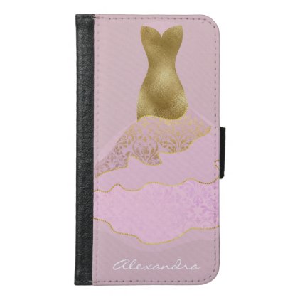 Monogram Pink - Rose Gold Foil Girly Dress Samsung Galaxy S6 Wallet Case