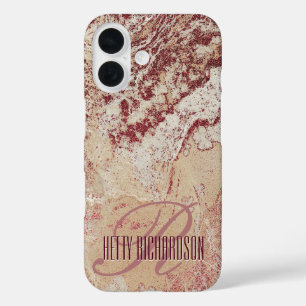 Monogram Pink Rose Gold Glitter Marble iPhone 16 Case