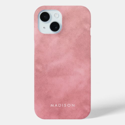 Monogram Pink Rose Gold Watercolor Ombre Pattern iPhone 15 Case