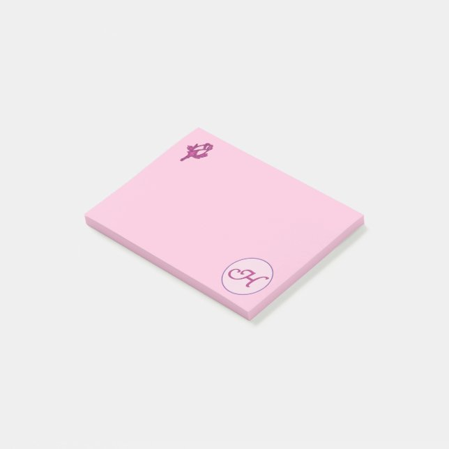 Monogram Pink Rose H Post-it Notes (Angled)