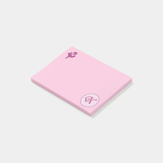 Monogram Pink Rose X Post-it Notes (Angled)