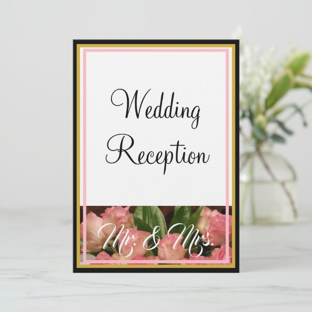 Monogram Pink Roses Wedding Mr. and Mrs. Invitation (Standing Front)