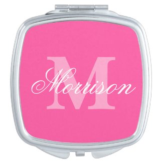 Monogram Pink Script Compact Mirror