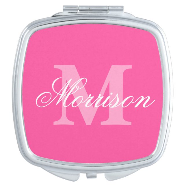Monogram Pink Script Compact Mirror (Front)