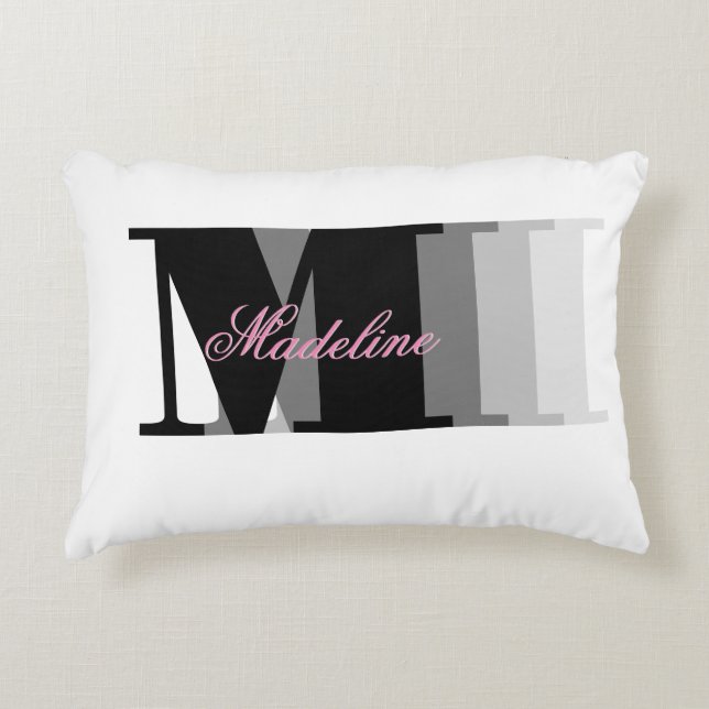 Monogram Pink Script Typography Name Pillow (Front)
