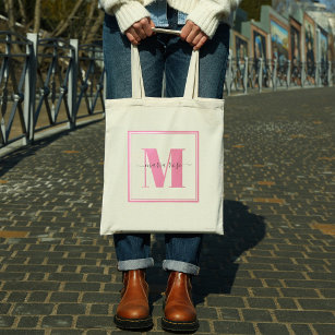 Monogram Pink Simple Minimalist Pretty Custom Tote Bag