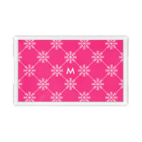 Monogram Pink Snowflakes Diagonal Square Pattern Acrylic Tray
