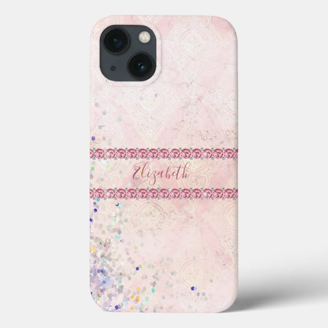 Monogram Pink Sparkle Jewels Bling Girly Trendy Case-Mate iPhone Case (Back)