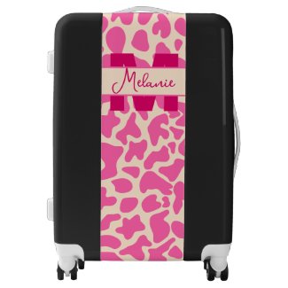 Monogram Pink Spots Custom Name Initial Luggage