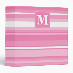 Monogram pink stripes 3 ring binder
