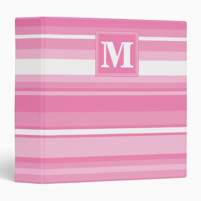 Monogram pink stripes 3 ring binder (Front/Spine)