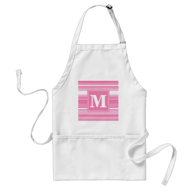 Monogram pink stripes adult apron (Front)
