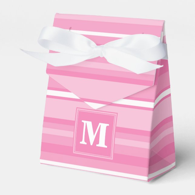 Monogram pink stripes favor boxes (Front Side)