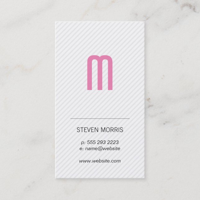 Monogram (pink) / Stripes (gray) Business Card (Front)