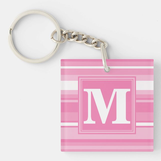 Monogram pink stripes keychain (Front)