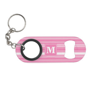 Monogram pink stripes keychain bottle opener