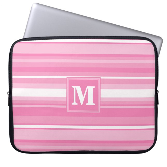 Monogram pink stripes laptop sleeve (Front)