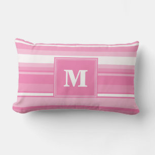 Monogram pink stripes lumbar pillow