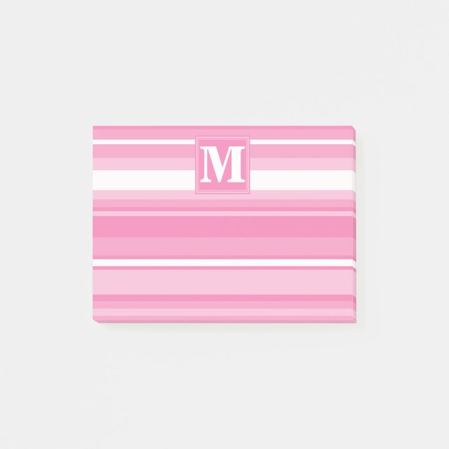 Monogram pink stripes post-it notes (Front)