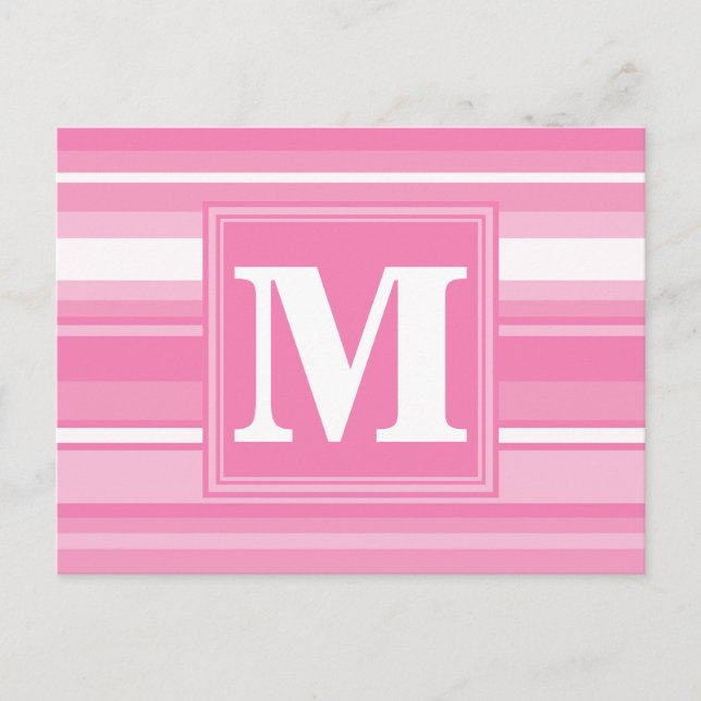 Monogram pink stripes postcard (Front)