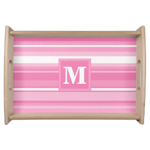 Monogram pink stripes serving tray