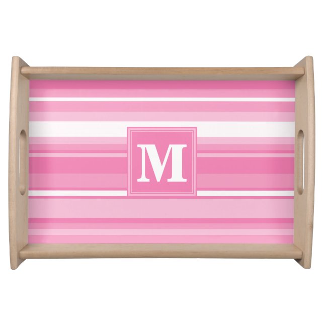 Monogram pink stripes serving tray (Front)