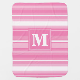 Monogram pink stripes swaddle blanket