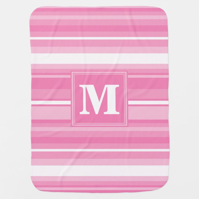 Monogram pink stripes swaddle blanket (Front)
