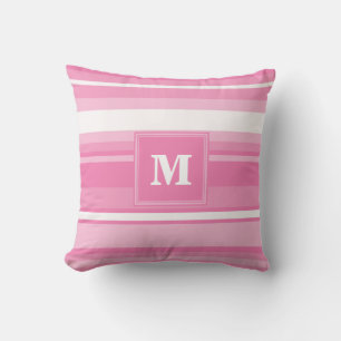 Monogram pink stripes throw pillow