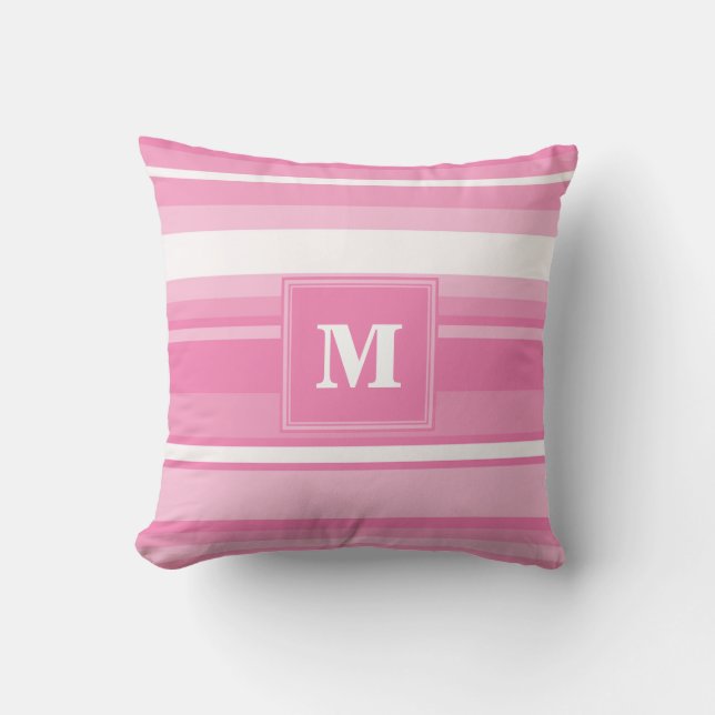 Monogram pink stripes throw pillow (Front)