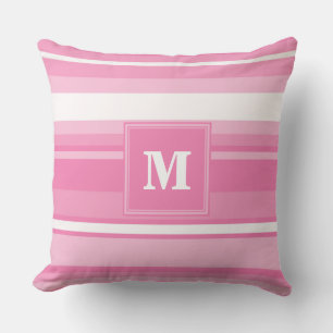 Monogram pink stripes throw pillow