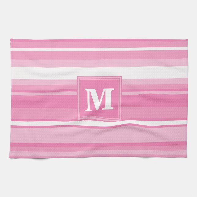 Monogram pink stripes towel (Horizontal)