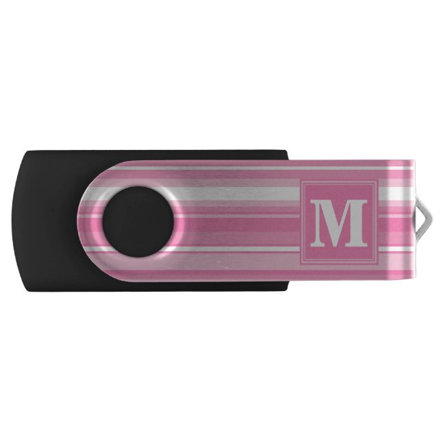 Monogram pink stripes USB flash drive (Front)