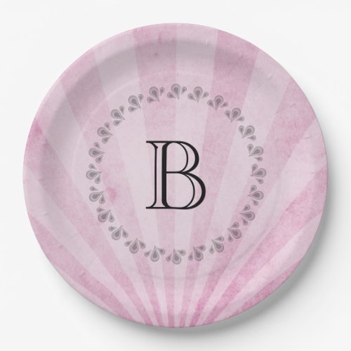 Monogram Pink Sunray Shabby Texture Paper Plates