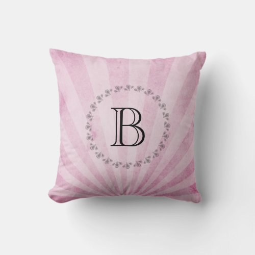 Monogram Pink Sunray Throw Pillow