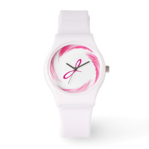 Monogram Pink Swirl Abstract Art Watch