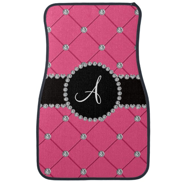 Monogram pink tuft diamonds car floor mat (Front)
