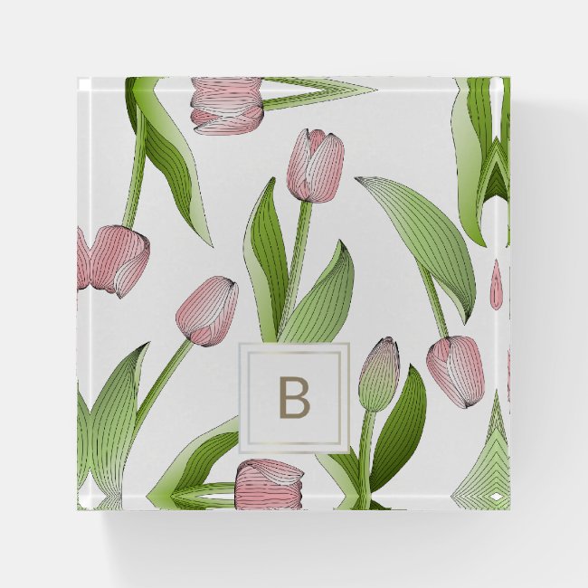 Monogram Pink Tulip Elegant Chic Floral Pattern