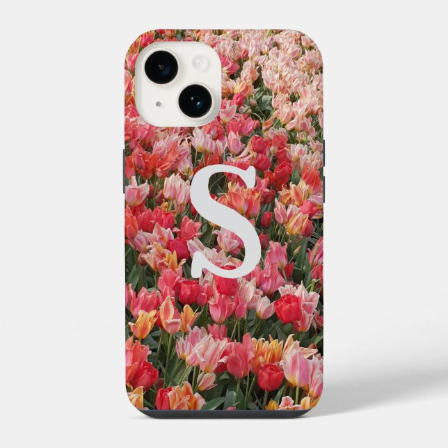 Monogram Pink Tulip Flower iPhone Case (Back)