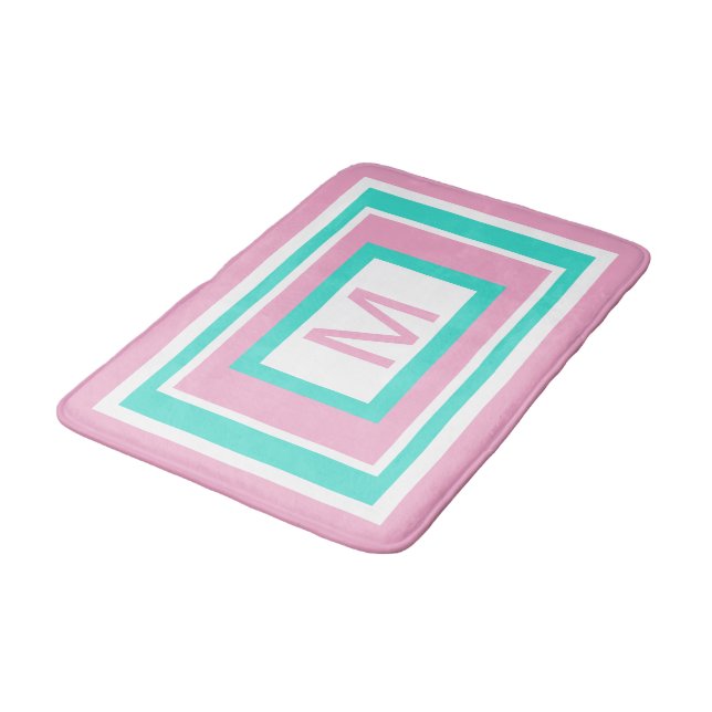 Monogram Pink Turquoise Geometric Bath Mat (Angled)