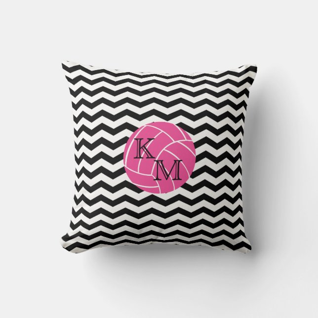 Monogram Pink Volleyball Chevron Print Pillow (Front)