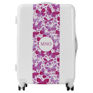 Monogram Pink Watercolor Butterfly Luggage
