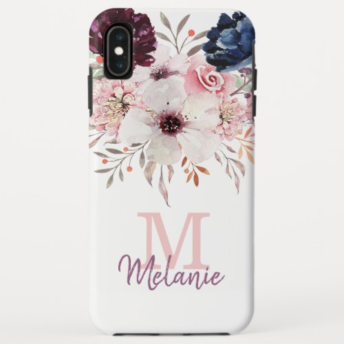 Monogram Pink Watercolor Floral iPhone XS Max Case