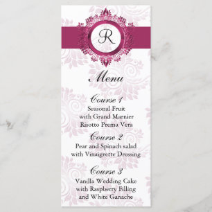 monogram pink wedding menu